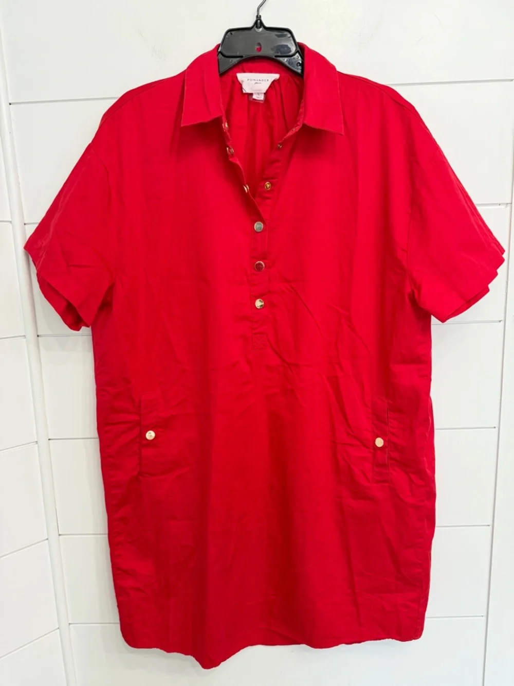Tuckernuck Pomander Place Red Cotton Shirt Dress Gold Button Preppy 36439 - Picture 2 of 9